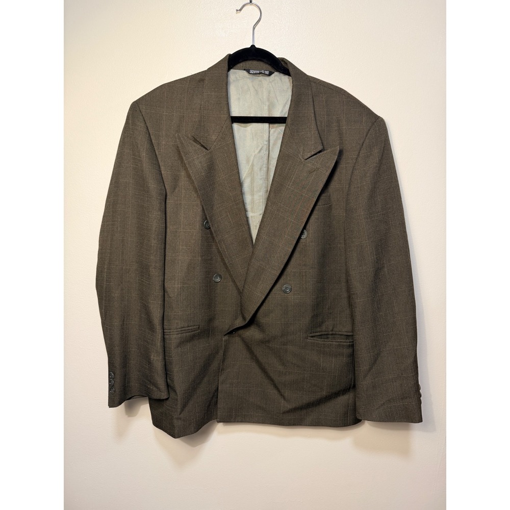 Vintage Falcone Blazer Jacket Size 44 Regular Double Breasted Glen Plaid Brown